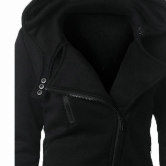 Long Sleeve Lapel Zip Black  Snap Cardigan Hoodie - Picture 5 of 8